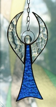 Anioł nowoczesny szklany Tiffany niebieski kryszta