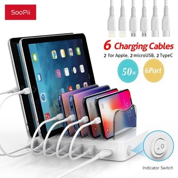 SooPii 50W/10A 6 portowa stacja ładowania USB d