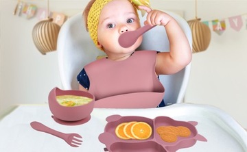 НАБОР СИЛИКОНОВОЙ ПОСУДКИ ДЛЯ ДЕТЕЙ BABIES ELEMENTS PINK - 9ШТ.