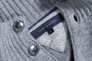 TOMMY HILFIGER SWETER KARDIGAN ŁATY WEŁNA r. L