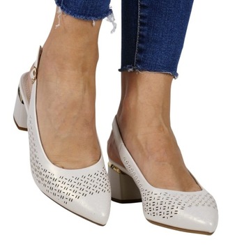 DAMSKIE CZÓŁENKA BEZ PIĘTY AŻUROWE SANDAŁY PERŁOWE WYGODNE STABILNE