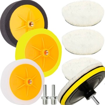 ZESTAW 3 X FUTRO + 3 X GĄBKI GĄBEK PADY POLERSKIE 150 MM NA RZEP WKRĘTARKĘ