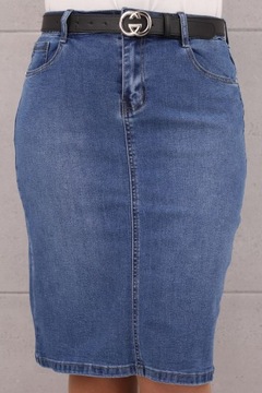 ДЖИНСОВАЯ ЮБКА-КАРАНДАШ, СВОБОДНЫЙ ПОЯС, С РАЗРЕЗОМ, БОЛЬШИЕ РАЗМЕРЫ