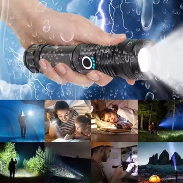 LATARKA TAKTYCZNA LED AKUMULATOR BATERIE USB WOJSKOWA WODOODPORNA SURVIVAL