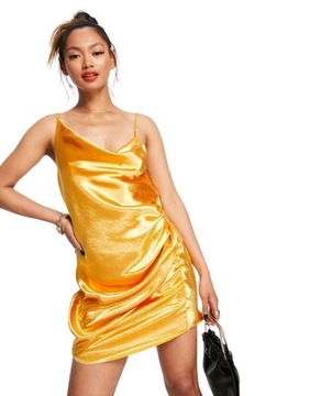 Pomarańczowa drapowana sukienka bieliźniana 38