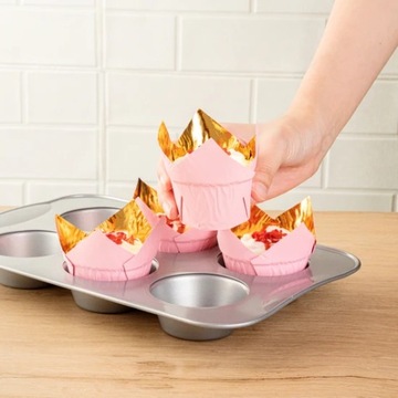 Papilotki Do Muffinek RÓŻOWO ZŁOTE Tulipan 50 x 40 mm 50 sztuk III RZ