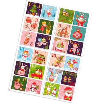 NAKLEJKI ŚWIĄTECZNE KALENDARZ ADWENTOWY wzory a4
