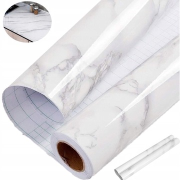 SAMOPRZYLEPNA OKLEINA MEBLOWA MARMUR 60X500CM WODOODPORNY BIAŁY