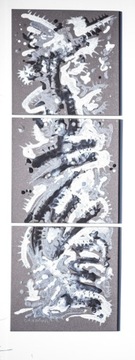 Abstrakcja - unikalny obraz ceramiczny 3 kafle sygnowany nowy