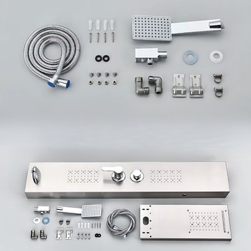 Panel Prysznicowy Srebrny LED Hydromasaż Z Deszczownica Wodospad Bateria