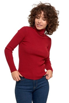 КРАСНЫЙ ЖЕНСКИЙ ДЖЕМПЕР В РЕЗИНКУ, ГОЛЬФ В РЕБИНКУ, С ДЛИННЫМ РУКАВОМ MORAJ M