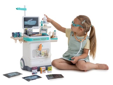 Набор врача, медицинская тележка, интерактивный стол для детей, 26 элементов.
