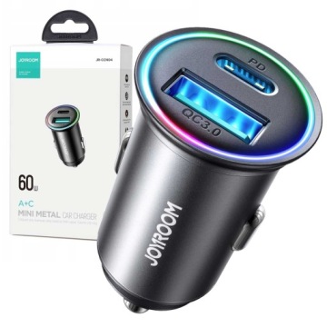 MINI ŁADOWARKA SAMOCHODOWA 60W PPS DWA WEJŚCIA USB-A USB-C PD QC