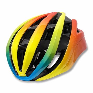 Kolorowy gradientowy ultralekki kask rowerowy, żółty pomarańczowy niebieski