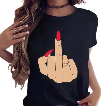 KOSZULKA DAMSKA BAWEŁNIANY T-SHIRT FINGER FUCK