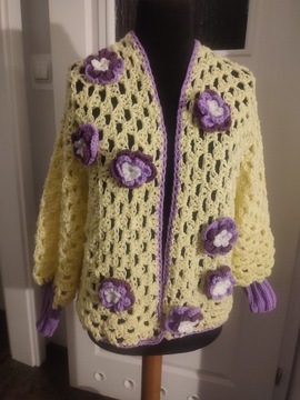 Sweter handmade boho hippie na szydełku kwiaty