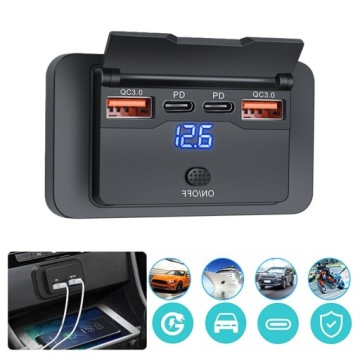 Автомобильный монтажный разъем 12V 24V 4 USB PD QC 3.0 ВКЛ ВЫКЛ 96W Крышка