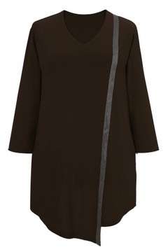 TUNIKA elegancka wizytowa z ozdobną taśmą czekoladowy brąz 5XL 58 60