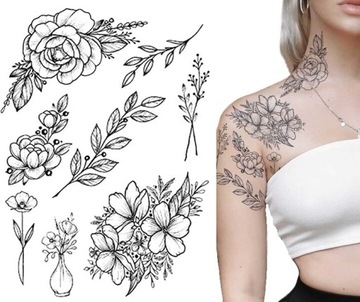 Mocne tatuaże zmywalne tymczasowe Kwiaty gałązki duży wybór wzorów TM255
