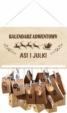 KALENDARZ ADWENTOWY Drewniany ZESTAW Z DOMKAMI