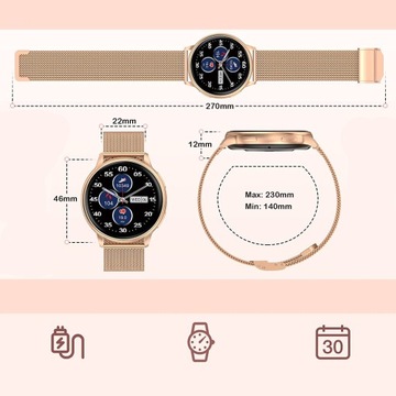 SMARTWATCH ZEGAREK DAMSKI POLSKIE MENU ROZMOWY CIŚNIENIE + 2 PASKI GRATIS