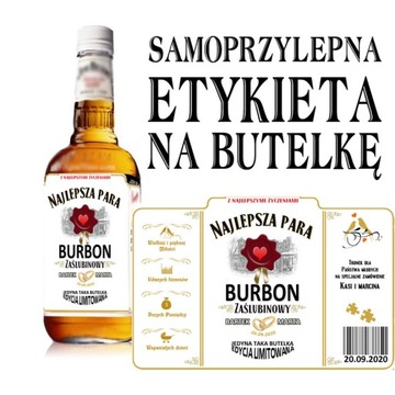 PREZENT NA ŚLUB, ŚLUBNA ETYKIETA NA WHISKY JIM BIM