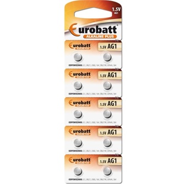 10x Bateria alkaliczna, guzikowa Eurobatt AG1 / LR60 / LR621 / SR621W, 1,5V