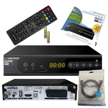 Dekoder Tuner do Telewizji Naziemnej Nowy Standard Kabel HDMI Baterie Pilot