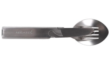 Армейские принадлежности Mil-Tec из нержавеющей стали: ложка, нож, вилка, открывалка.