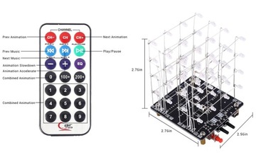 3D 4x4x4 CUBE 64 RGB Led с мелодией и набором для пайки с дистанционным управлением
