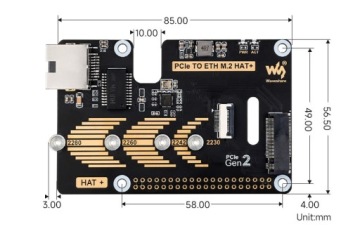 Адаптер PCIe для Raspberry Pi 5 M.2 Gigabit Ethernet NVMe Ethernet HAT