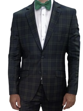Мужской костюм темно-синий в зеленую клетку, 170/58/100