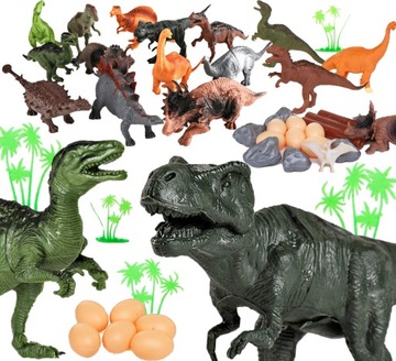 FIGURKI DINOZAURY DUŻY ZESTAW w skrzynce ZWIERZĘTA 52 elementy