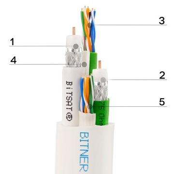 Сетевой кабель RJ45 Кабель LAN U/UTP Ethernet + SAT TV 5 в 1 метре