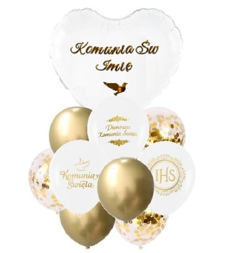 Balony KOMUNIA zestaw NA KOMUNIĘ SERCE IMIĘ