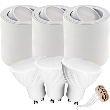 3x TUBA SPOT NATYNKOWA RUCHOMA BIAŁA + GU10 10W ZIMNA