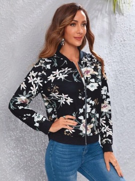 ЭЛЕГАНТНАЯ ЖЕНСКАЯ ВЕСЕННЯЯ РУБАШКА-БОМБЕР С ЦВЕТОЧНЫМ ПРИНТОМ