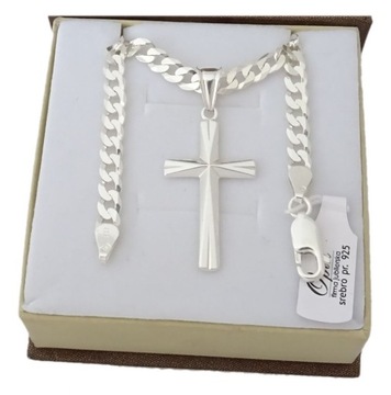 ŁAŃCUSZEK SREBRNY 925 MĘSKI 70 CM KRZYŻYK + GRAWER