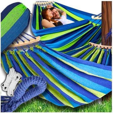HAMAK OGRODOWY dwuosobowy MOCNY wiszący HUŚTAWKA OGRODOWA 250x150cm + TORBA