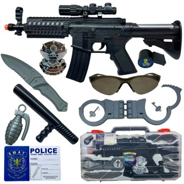 PISTOLET KARABIN POLICYJNY DLA DZIECI STRÓJ POLICJANTA Z POLSKIMI KOMENDAMI