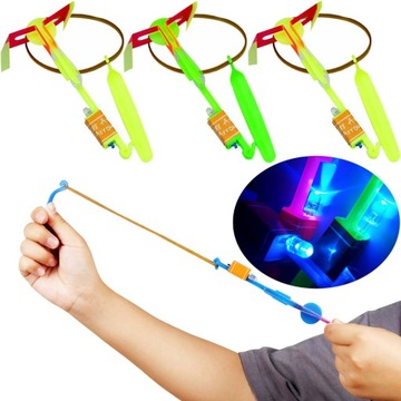 Świecący Helikopter LED z procą + bateria 3 szt.