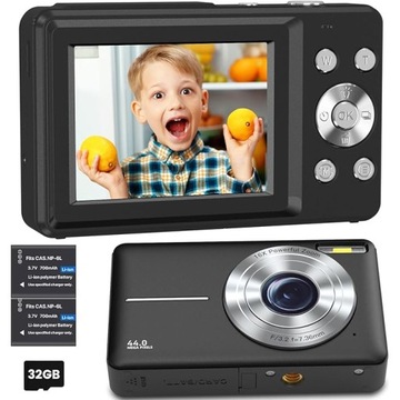KAMERA CYFROWA, KAMERA DZIECIĘCA FHD 1080P Z KARTĄ 32 GB, 2 AKUMULATORY, SMYCZ