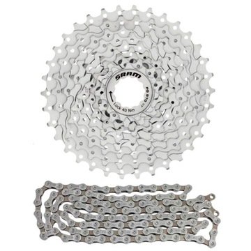 Kaseta SRAM 9-rzędowa 11-34 PG-970 PG II + łańcuch SHIMANO CN-HG53 116 ogni