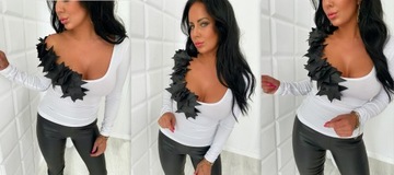 LipMar Kobieca bluzka elegancka wyjściowa na okazje dekolt seksowna S 36