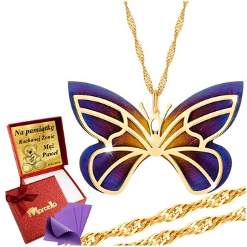 Złoty Łańcuszek 925 Motyl MARIVO Tytan kolorowy Dla Kobiety Grawer + GRATIS