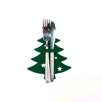 Рождественский футляр для столовых приборов, Рождественская ёлка, фетровый чехол, 12 предметов.