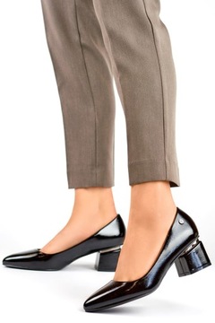 Buty damskie Eleganckie lakierowane czarne czółenka na średnim obcasie 40