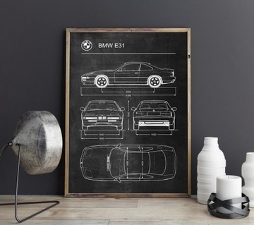 Plakat BMW E31 Retro Patent Schemat Poster