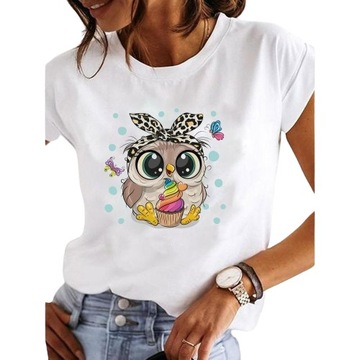 Koszulka bawełniana T-shirt damski sowa 3D S