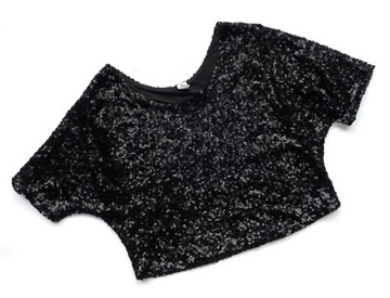VILA L 40 CZARNA BLUZKA OVERSIZE LUŹNA CEKINY